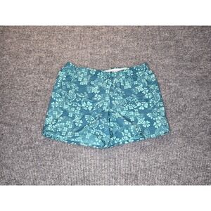 Eddie Bauer Sport Shorts Mens Medium Teal Floral Nylon Hiking Outdoor Swim